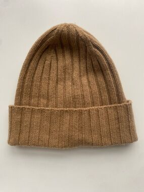 Zara  Ribbed Knit Beanie in Camel Brown